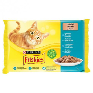 Friskies 4x85g Macskaeledel válogatás szószban-  Lazaccal, Tonhallal, Szardíniával, Tőkehallal